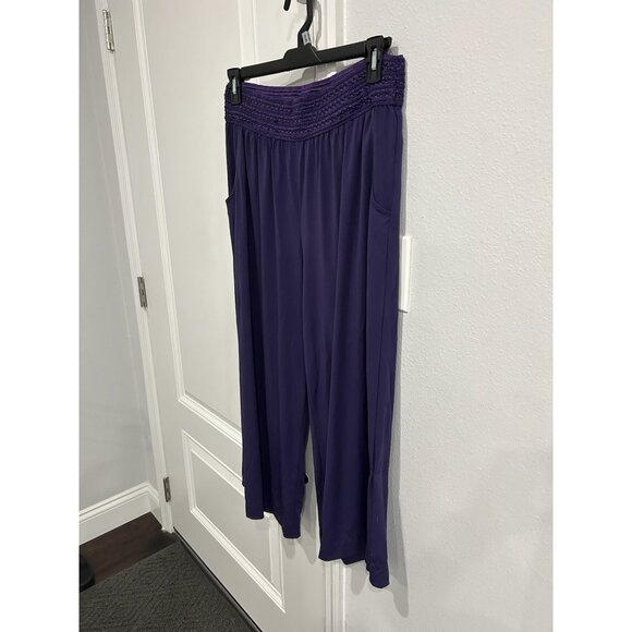 One World Pull On Wide Leg Pants Purple Sz XL Smocked Elastic Waist Boho Relaxed - Picture 3 of 11